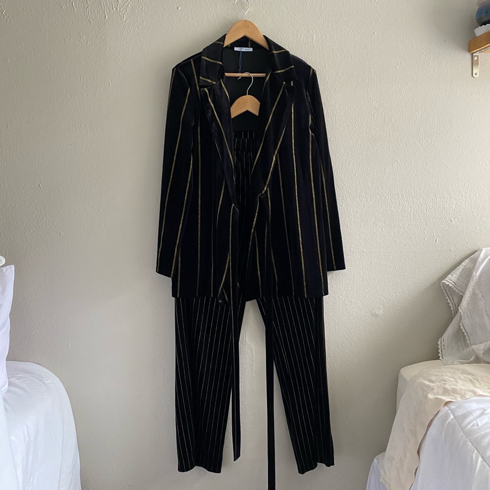 Golden Pinstripe Velveteen Suit